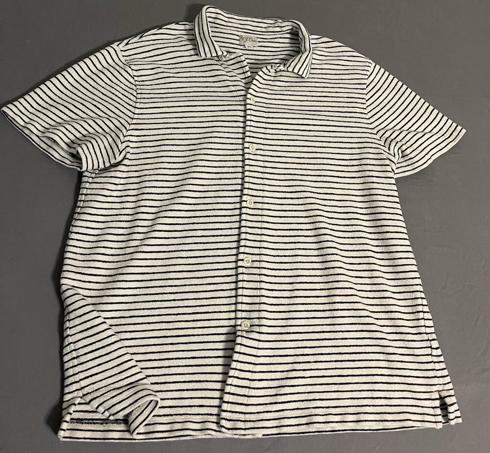 J.Crew Navy White Striped Knit Polo Shirt XL Button Down Excellent Condition